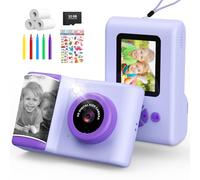 CHAKEYAKE Instant Camera, 20MP 1080p Portable Digital Camera, 2.4 Inch Display, 3 Rolls Photo Paper, 32GB Memory Card and Colour Pen, 1300mAh Battery, Purple