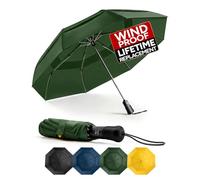 Chakipee Compact Travel Umbrella Windproof Strong- Automatic Folding Umbrellas for Wind and Rain, Double Vented Canopy 210T Fabric 106cm Span - 8 Ribs Portable Umbrella for Men and Women Green