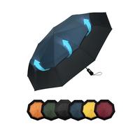 Chakipee Compact Travel Umbrella Windproof Strong- Automatic Folding Umbrellas for Wind and Rain, Double Vented Canopy 210T Fabric 102cm Span - 9 Ribs Blue Portable Umbrella for Men and Women