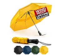 Chakipee Compact Travel Umbrella Windproof Strong- Automatic Folding Umbrellas for Wind and Rain, Double Vented Canopy 210T Fabric 106cm Span - 8 Ribs Portable Umbrella for Men and Women Yellow