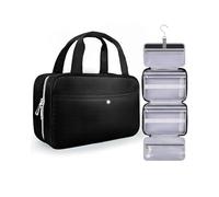Chakipee Travel Hanging Toiletry Bag for Women - Foldable Toiletries Waterproof Organizer with Clear Window, Lightweight Wash Bags for Essentials, Makeup, Shampoo，Black, Medium