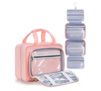Chakipee Travel Hanging Toiletry Bag for Women - Foldable Toiletries Waterproof Organizer with Clear Window, Lightweight Wash Bags for Essentials, Makeup, Shampoo, Dark Pink, Large