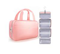 Chakipee Travel Hanging Toiletry Bag for Women - Foldable Toiletries Waterproof Organizer with Clear Window, Lightweight Wash Bags for Essentials, Makeup, Shampoo，Dark Pink, Medium