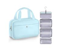 Chakipee Travel Hanging Toiletry Bag for Women - Foldable Toiletries Waterproof Organizer with Clear Window, Lightweight Wash Bags for Essentials, Makeup, Shampoo, Blue, Medium