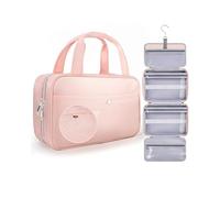 Chakipee Travel Hanging Toiletry Bag for Women - Foldable Toiletries Waterproof Organizer with Clear Window, Lightweight Wash Bags for Essentials, Makeup, Shampoo，Pink, Medium