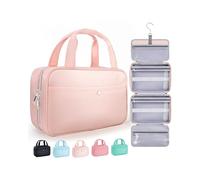 Chakipee Travel Hanging Toiletry Bag for Women - Foldable Toiletries Waterproof Organizer with Clear Window, Lightweight Wash Bags for Essentials, Makeup, Shampoo，Pink, Medium