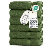 Chakir Turkish Linens 100% Cotton Premium Turkish Towels for Bathroom | 13'' x 13'' (6-Piece Washcloth, Moss)
