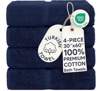 Chakir Turkish Linens 100% Cotton Premium Turkish Towels for Bathroom | 30'' x 60'' Large Bath Towels (4 Piece, Navy)