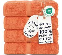 Chakir Turkish Linens 100% Cotton Premium Turkish Towels for Bathroom | 30'' x 60'' Large Bath Towels (4 Piece, Coral)