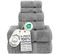 Chakir Turkish Linens Luxury Spa and Hotel Quality Premium Turkish Cotton 6-Piece Towel Set (2 x Bath Towels, 2 x Hand Towels, 2 x Washcloths, Gray)