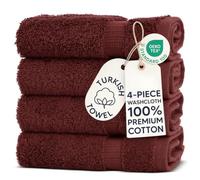 Chakir Turkish Linens - Turkish towels made from 100% cotton, hotel quality, soft and absorbent - 4-piece wash cloth set, colour: cranberry