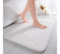 chakme Bath Mat, Memory Foam Bath Mat, Memory Foam Shower Mat, Absorbent Bath Mat, Bathroom Rug, Shower Mat, Decorative Doormat, Non-Slip Mat for Bathroom, Living Room, 43 x 61 cm, White