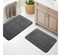 chakme Bathroom Rug Set, 2 Pieces, Soft Memory Foam Bath Mat, Non-Slip Washable, Bathroom Rug Set for Toilet, Shower and Bathtub, Dark Grey