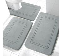 Chakme Bathroom Rug Set, 3 Pieces, Grey, 43 cm x 61 cm & 51 cm x 81 cm Bath Mat, U-Shaped Toilet Mat