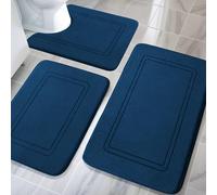 chakme Bathroom Rug Set, 3 Pieces, Soft Memory Foam Bath Mat and U-Shaped Toilet Mat, Bath Mat, Non-Slip Washable Bath Mat Set, Navy Blue