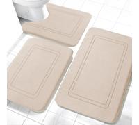 chakme Bathroom Rug Set, 3 Pieces, Soft Memory Foam Bath Mat and U-Shaped Toilet Mat, Bath Mat, Non-Slip Washable Bath Mat Set, Beige