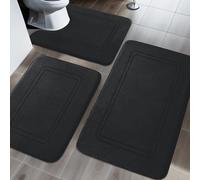 Chakme Bathroom Rug Set, 3 Pieces, Soft Memory Foam Bath Mat and U-Shaped Toilet Mat, Black