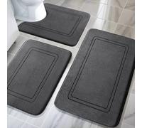 Chakme Bathroom Rug Set, 3 Pieces, Soft Memory Foam Bath Mat and U-Shaped Toilet Mat, Dark Grey