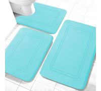chakme Bathroom Rug Set, 3 Pieces, Soft Memory Foam Bath Mat, Non-Slip Washable, Bathroom Rug Set for Toilet, Shower and Bathtub, Teal Green