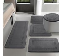 chakme Bathroom Rug Set, 5 Pieces, Soft Memory Foam Bath Mat and U-Shaped Toilet Mat, Bath Mat, Non-Slip Washable Bath Mat Set, Dark Grey