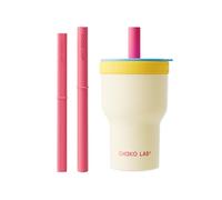 CHAKO LAB Insulated Stainless Steel Water Bottle | Dual-layer tumbler with Glass Linner and Stainsteel Linner | BPA-Free Leak Proof Thermos | 20oz Bottle with Two Straw | White & Blue