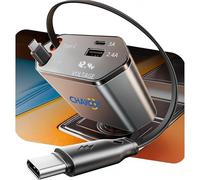 Chakoos Retractable Car Charger, 120W Super Fast Car Phone Charger, 4 in 1 Car Adapter with Retractable Cables, USB Type C Ports 12V USB car charger Adapter Compatible with i Phone, Android