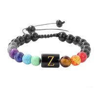 Chakra Beaded Bracelet with Letter Adjustable 7.0-11.6in(Z)