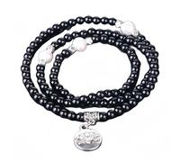 Chakra Bracelet, Beaded Bracelets Natural Black Onyx Pearl Flower Pendant Bangles Adjustable Crystal Bracelet Reiki Crystal Jewelry for Men Women