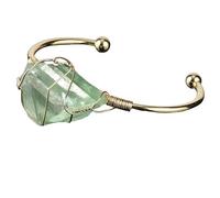 Chakra Bracelet,Natural Large Irregular Green Fluorite Crystal Bracelet, Gold Adjustable Cuff Bangles Bracelet,Energy Gemstone Bracelets for Women Men
