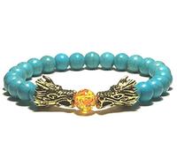 Chakra Bracelets For Women, 7 Chakra Natural Stones Amber Beads Turquoise Elastic Bangle Golden Dragon Jewelry Blue Bracelets Yoga Pray Charm Diffuser Gift For Couple
