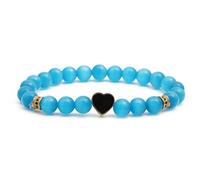 Chakra Bracelets for Women,Niche Design 8Mm Natural Gemstone Stone Crystal Cat'S Eye Beaded Heart Relief Reiki Yoga Beaded Stretch Bracelets,Energy Jewellery for Women Men Lake Blue Black