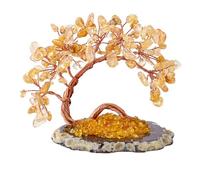 Chakra Crystal Money Tree with Agate Base Fengshui Bonsai Figurine for Wealth, Money Tree Figurines Ornament for Home Office Wedding Decoration (3-4 Inch) (Yellow)