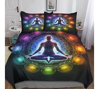 Chakra Duvet Cover Bedding for Kids Teens Adult,Theme 3D Printed Boho Zen Spiritual Comforter Quilt Cover,Classical Record Decoration 3 Piece Bed Set with Pillowcases,Colorful Double（200x200cm）