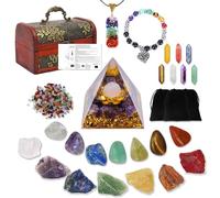 Chakra Healing Stones Set - 7 Raw & 7 Tumbled Crystals with 7 Bullet Shaped Stones, Chakra Necklace, Healing Bracelet & Orgone Pyramid - Spiritual Gift for Reiki, Meditation, Energy Balancing