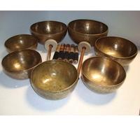Chakra Healing Tibetan Hammered Tibetan old Antique Himalayan 7 Metal Singing Bowls Meditation Singing Bowl For Healing Prayer,Yoga With Mallet & Cushion Chakra Set of 7