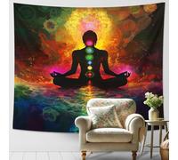 Chakra Meditation Colorful Tapestry, Spiritual Water Lily Multicolor Wall Hanging, Bohemian Decorative Aesthetic for Living Room, Bedroom, Yoga Studio 60x40 Inch