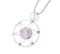 Chakra Necklace, Adjustable Chain Fashion Natural Gemstone Crystal Faceted Six-Pointed Star Double Layer With Diamond Pendant Necklace,Energy Jewellery for Men Women Rosequartz