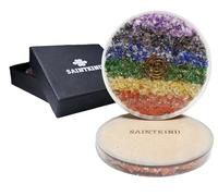 Chakra Orgonite Coaster - 9cm Wooden Base Non Slip with Healing Crystals