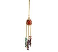 Chakra Pendant Necklace with 7 Natural Crystal Chips - Energy Healing Amulet with Gold Chain for Balance & Meditation(RedJasper)