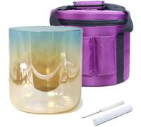 Chakra Quartz Crystal Singing Bowl for Meditation Therapy, Sound Healing Instrument Sound Bath Bowl with Carrying Case Suede Mallet Crystal Striker & O-ring, Champagne Cyan Gradient(440Hz,8.75inch C3)