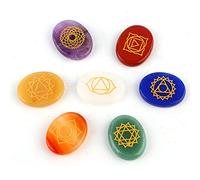 Chakra Stones, Engraved Reiki Crystals Set for Healing, Meditation, 7 Pcs in Flannelette Bag, Agate