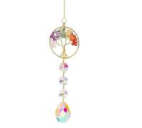 Chakra Tree of Life Sun Catcher Crystal Hanging Ornament, 7 Chakra Natural Gemstone Rainbow Suncatcher for Window, Glass Wall Garden Décor, Handmade Spiritual Gift for Women Men, 27cm