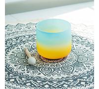 Chakra Tuned Blue, White And Yellow Frosted Quartz Crystal Singing Bowl With Free Mallet & O-Ring Sound Healing Instrument,Blue White,6