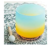Chakra Tuned Frosted Quartz Crystal Singing Bowl White And Yellow With Free Mallet & O-Ring Sound Healing Instrument,432 Hz,11