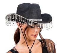 Chaks - Cowgirl hat ladies with rhinestone fringes, cowboy hat for carnival, festival accessory
