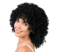 Chaks - Curly Wig for Adults, Black, 35 cm, Carnival, Festival, 70s Disco Party