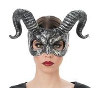 Chaks - Demon Mask with Horns, Silver Half Mask in Beast Look, Costume Accessories for Halloween and Carnival