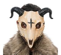 Chaks - Devil Mask with Horns, Half Mask with Cross Symbol, Costume Accessories for Halloween, Carnival & Horror Party