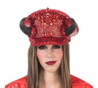 Chaks - Glittering Devil Hat for Women in Red, Devil Horns Costume Accessories for Halloween and Carnival