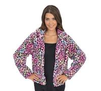 Chaks - Leo Women's Colourful Faux Fur Coat with Leopard Print Plush Costume Accessory for Carnival Party